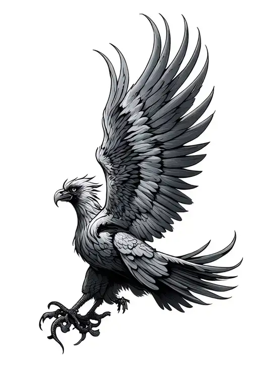 Fine line angry phoenix landing tattoo design idea