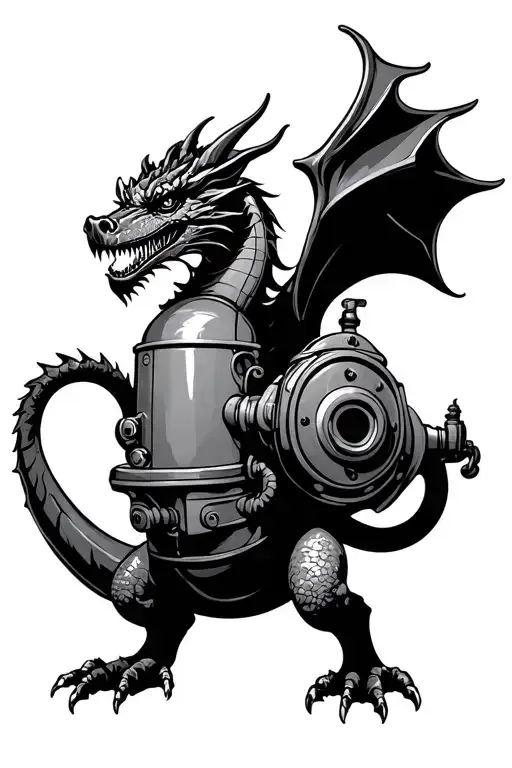 euro dragon hikding scuba tank and fire hydrant tattoo design idea