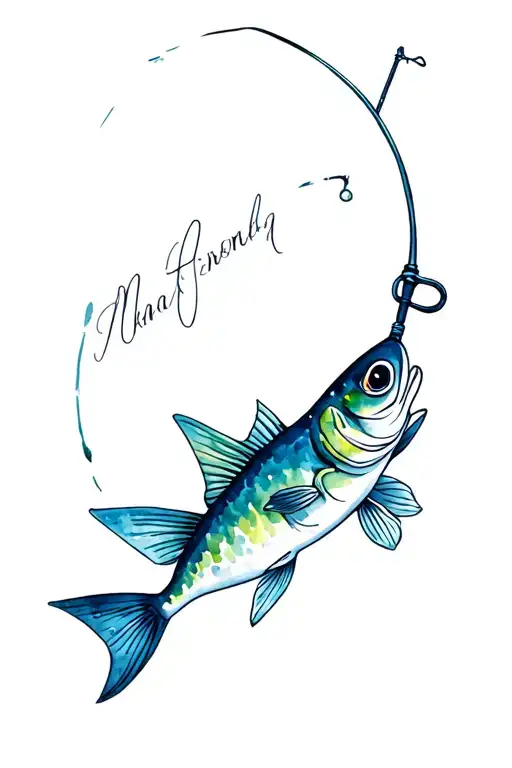 fishing pole name written tattoo design idea
