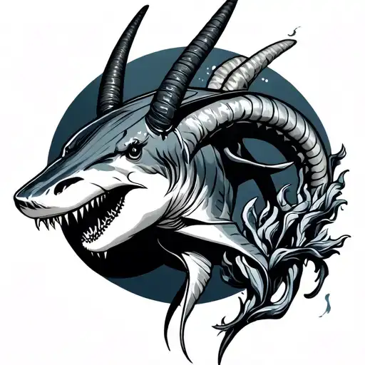 Capricorn with Virgo and shark tattoo design idea