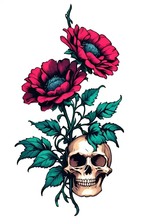 cute flower sharp skull inside tattoo design idea
