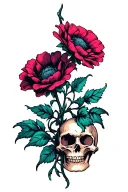 cute flower sharp skull inside tattoo design idea
