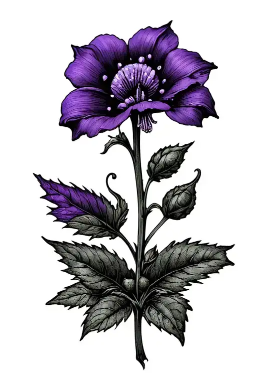 gothic black nightshade flower with purple on the petals tattoo design idea