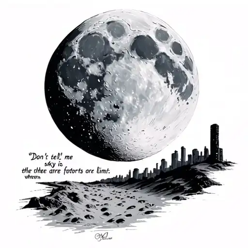 sky line and the moon with footsteps the quote "don't tell me the sky is the limit when there are footprints on the moon tattoo design idea
