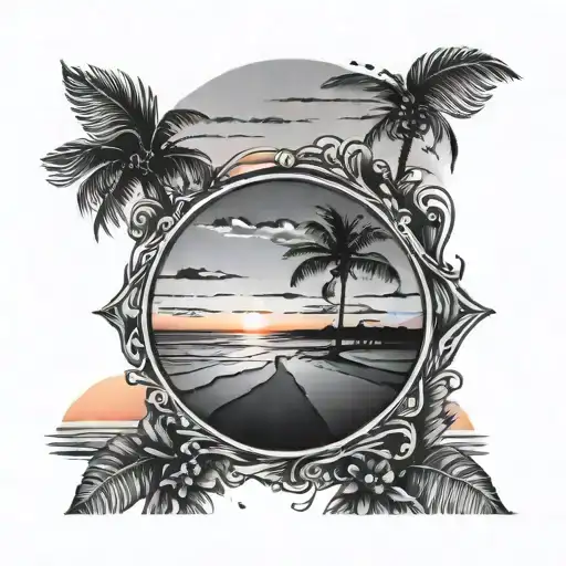 beach & sunset sky background looking through lens tattoo design idea