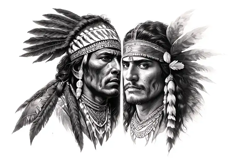 half indian half conquistador face tattoo design idea
