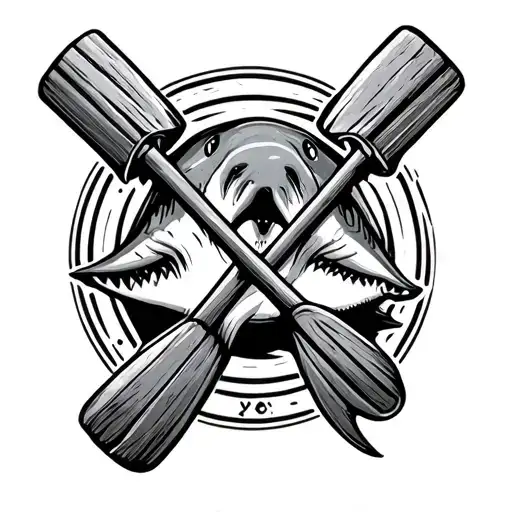 shark and crossed rowing oars intertwined tattoo design idea