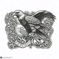 eagle perched on letters ' S C P E ' no vine tattoo design idea