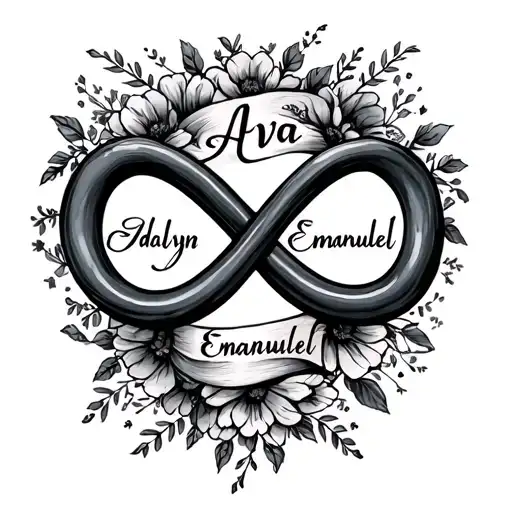 "Ava Adalyn Emmanuel" infinity sign tattoo design idea
