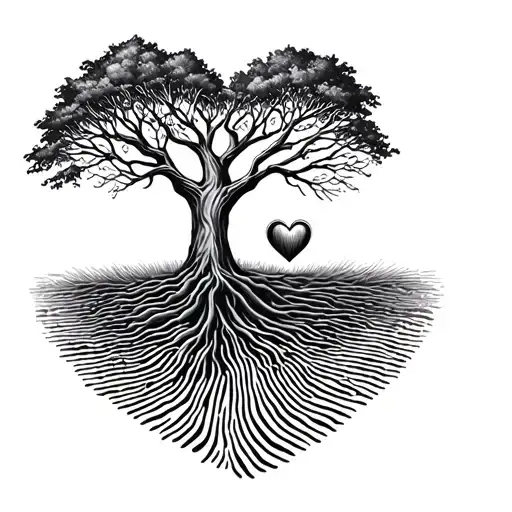 heart to a tree finger print in the heart tattoo design idea