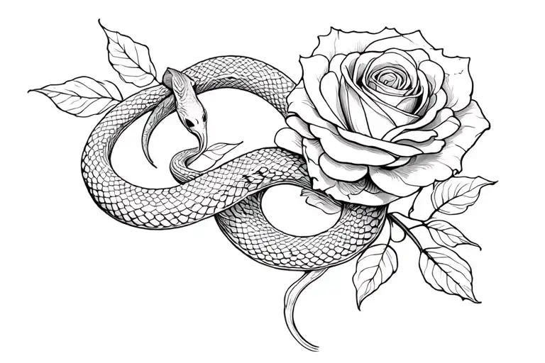 snake and rose intertwined tattoo design idea