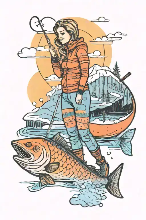 women ice fishing sunset background longjohns f c barcelona tattoo design idea