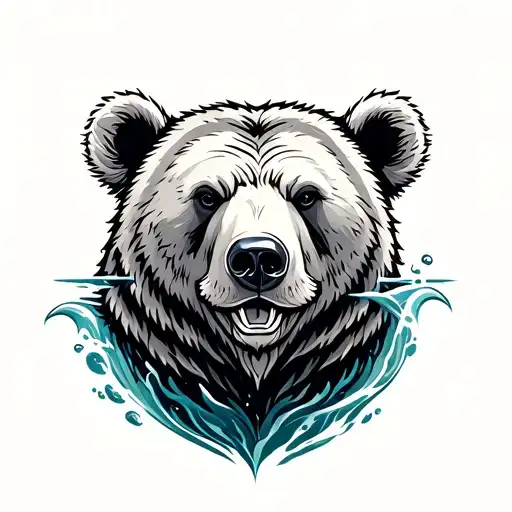 gay bear and ocean tattoo design idea