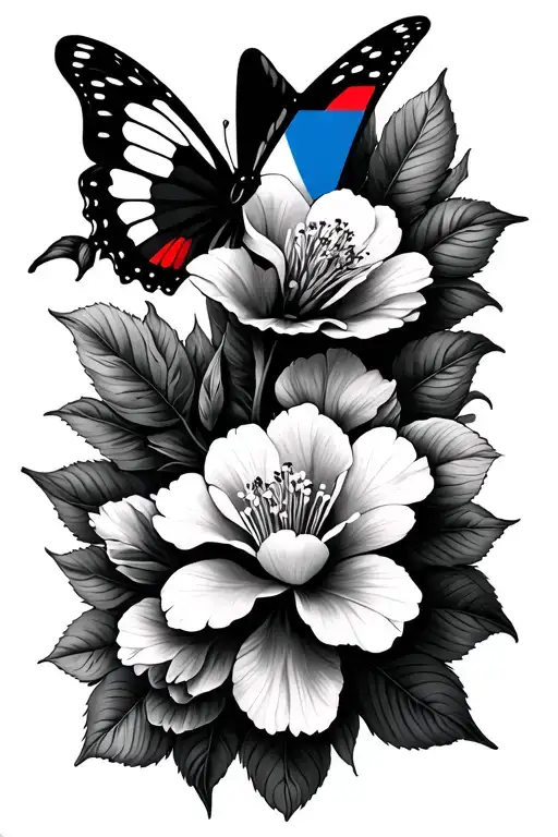 chery blossom flower with butterfly and Dominican flag blended into it tattoo design idea