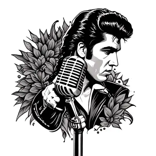 elvis hair and microphone intertwined tattoo design idea