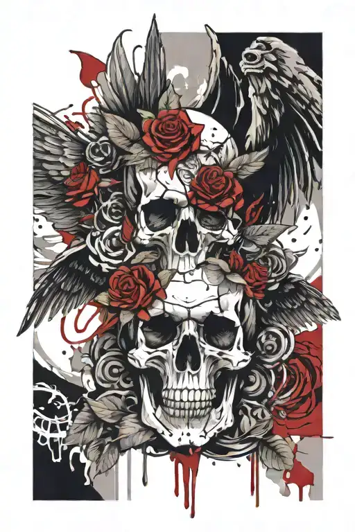 avenged sevenfold skull with wings and a rose   tattoo design idea