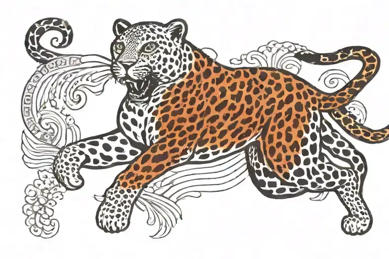 a leopard leaping while running tattoo design idea