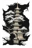 japanese temple surrounded tattoo design idea