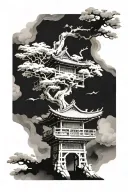 japanese temple surrounded tattoo design idea