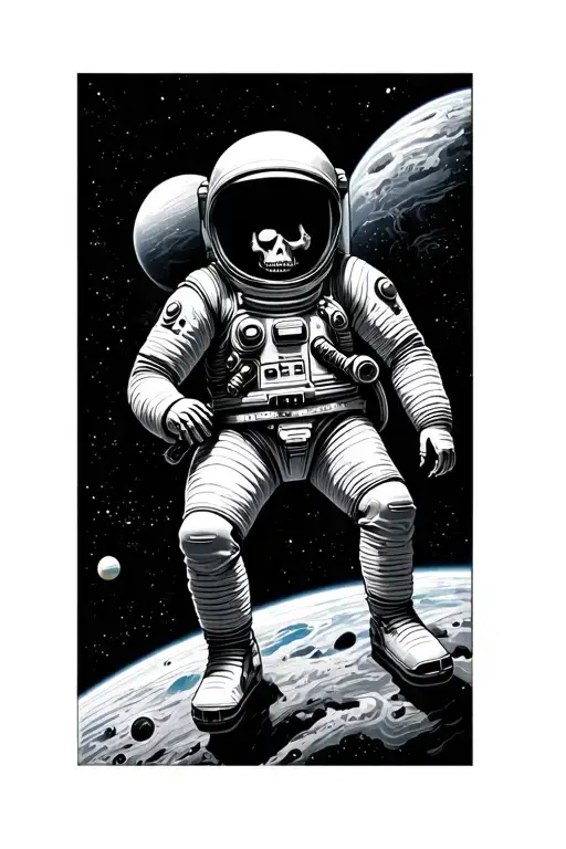 Dead astronaut floating in space tattoo design idea