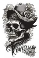 western theme skull that says "OUTLAW WOMAN"  tattoo design idea