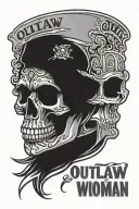 western theme skull that says "OUTLAW WOMAN"  tattoo design idea