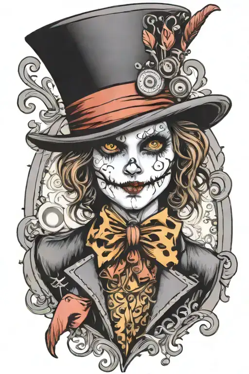 cut mad hatter voodoo doll tattoo design idea