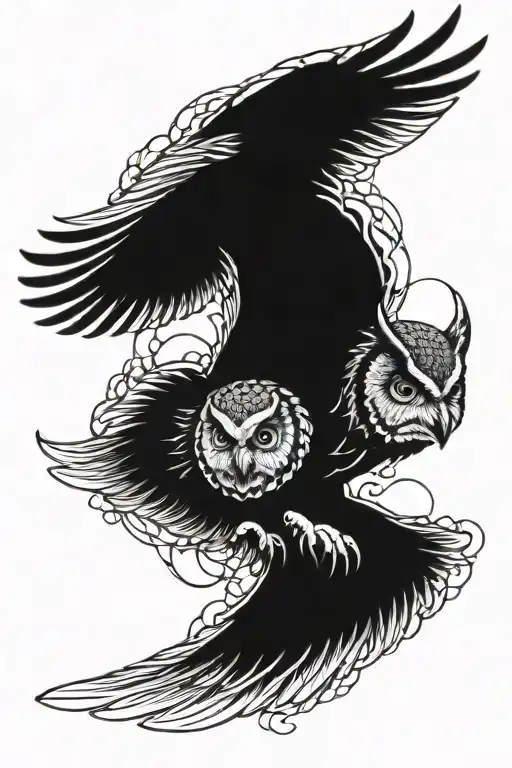 owl flying tattoo design idea