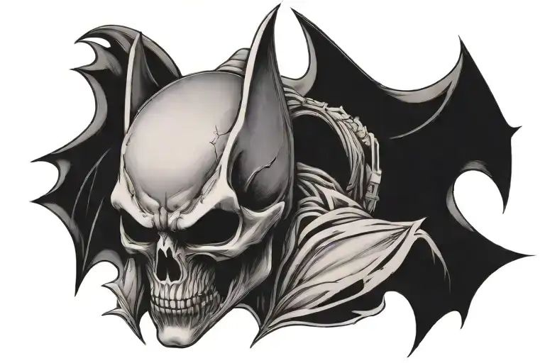 batman skull with wings behind his head, only head tattoo design idea