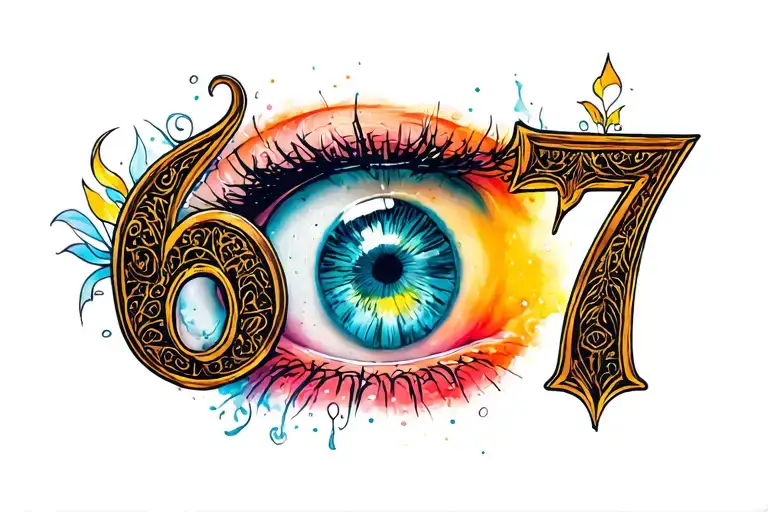 667 number tattoo design idea