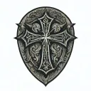 cross inside shield cross royalty tattoo design idea