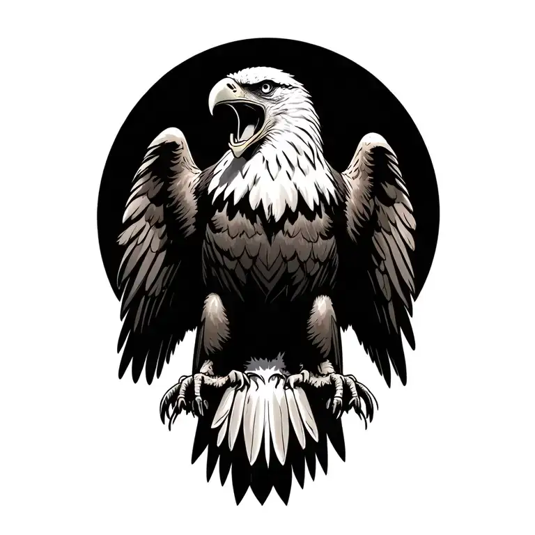 A powerful and majestic bald eagle, captured mid-scream, symbolizing the raw strength and unbreakable spirit of the Unit tattoo design idea