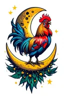 cool rooster on the moon tattoo design idea