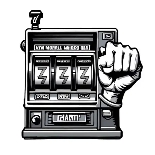 old time slot machine with 2 of the slots showing  7 and the last slot is showing a fist with a middle finger tattoo design idea