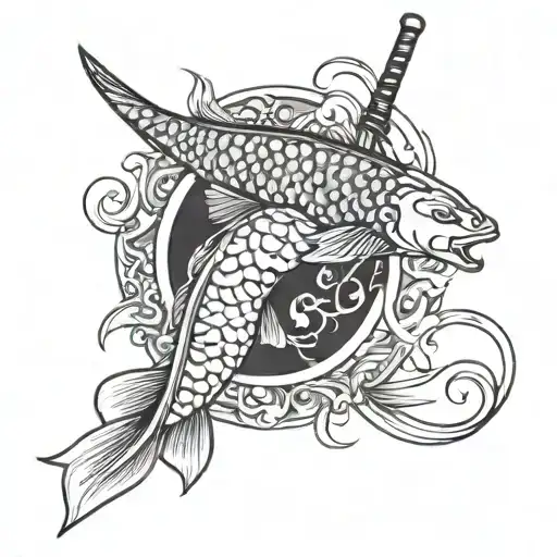 koi fish with Japan yin yang with katana tattoo design idea