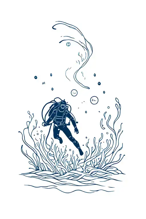 marine life and scuba diver exploring tattoo design idea