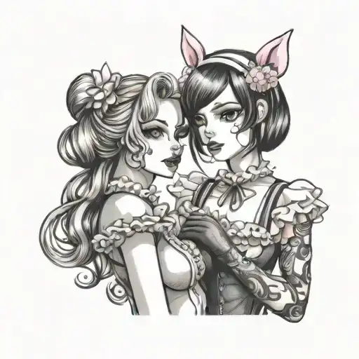 Bdsm, female led relationship, sissy pink maid tattoo design idea