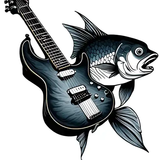 christ fish guitar merging tattoo design idea