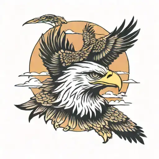 nonna, eagle, sunset sky tattoo design idea