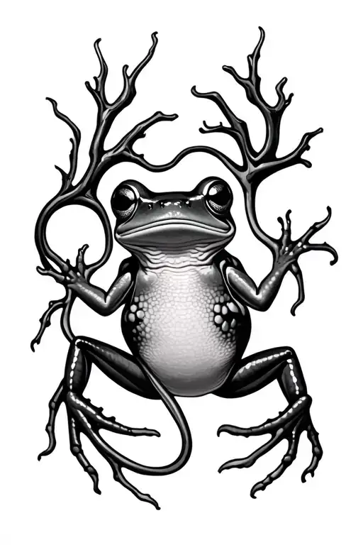 Ayahuasca vine entwined, kambo frog tattoo design idea