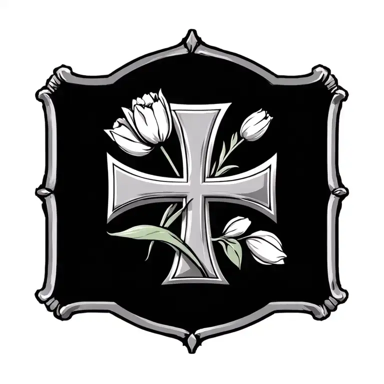 United States Navy Cross with Tulips tattoo design idea
