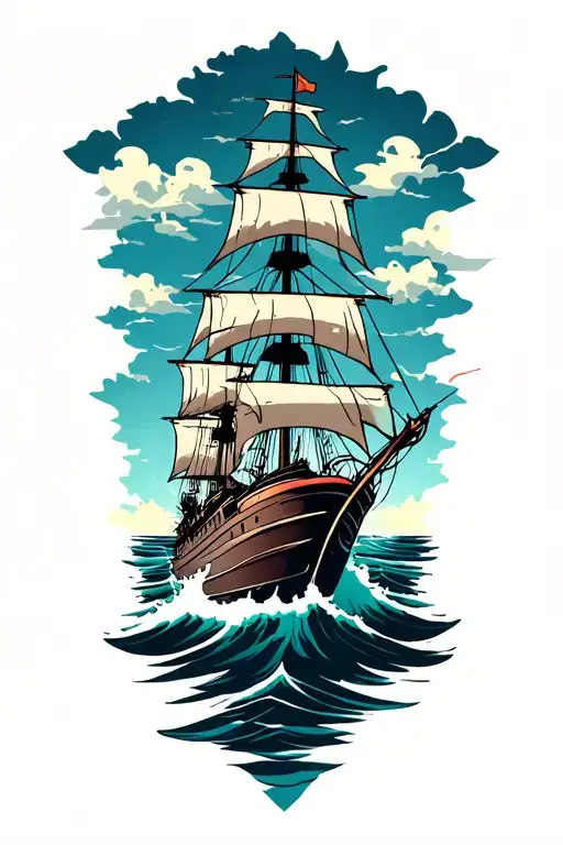 ship sailing through stormy waters tattoo design idea