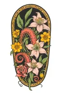 snowdrop, rose, marigold, octopus tentacles tattoo design idea