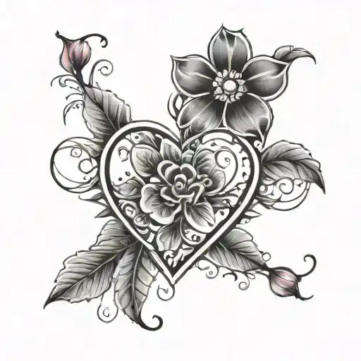 a heart shaped tattoo around the knee made of vines and flowers tattoo design idea