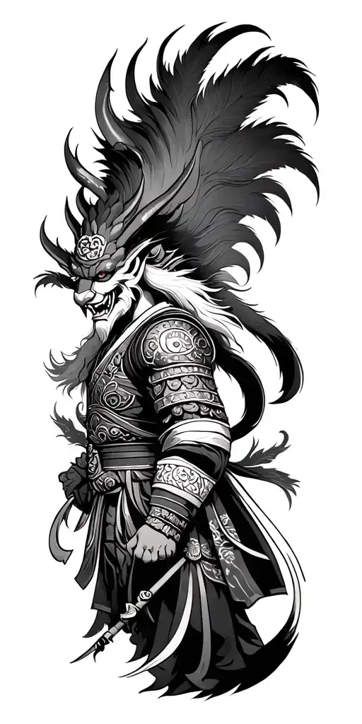 Japanese temple oni warrior tattoo design idea