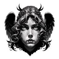 angel form with a y2k eye inside, easy to make with just a few lunes, not colored and without too many details tattoo design idea