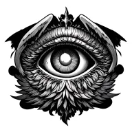 angel form with a y2k eye inside, easy to make with just a few lunes, not colored and without too many details tattoo design idea