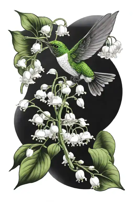 Lily of the valley and hummingbird tattoo design idea