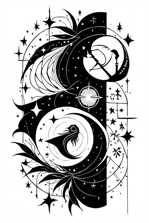 A celestial-themed tattoo incorporating the zodiac signs of Virgo, Sagittarius, and Leo in a unique way tattoo design idea