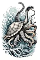 ocean, waves, turtle, octopus tattoo design idea